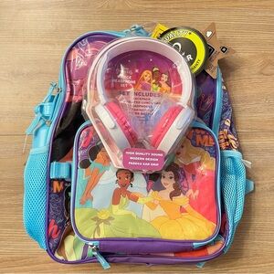 NWT Disney Princess 5 Piece Headphone and Backpack Set